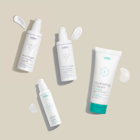 Hydrating Cream Cleanser, Hyalurin Booster, Rich Care Moisturizer, Rich Night Moisturizer liegend
